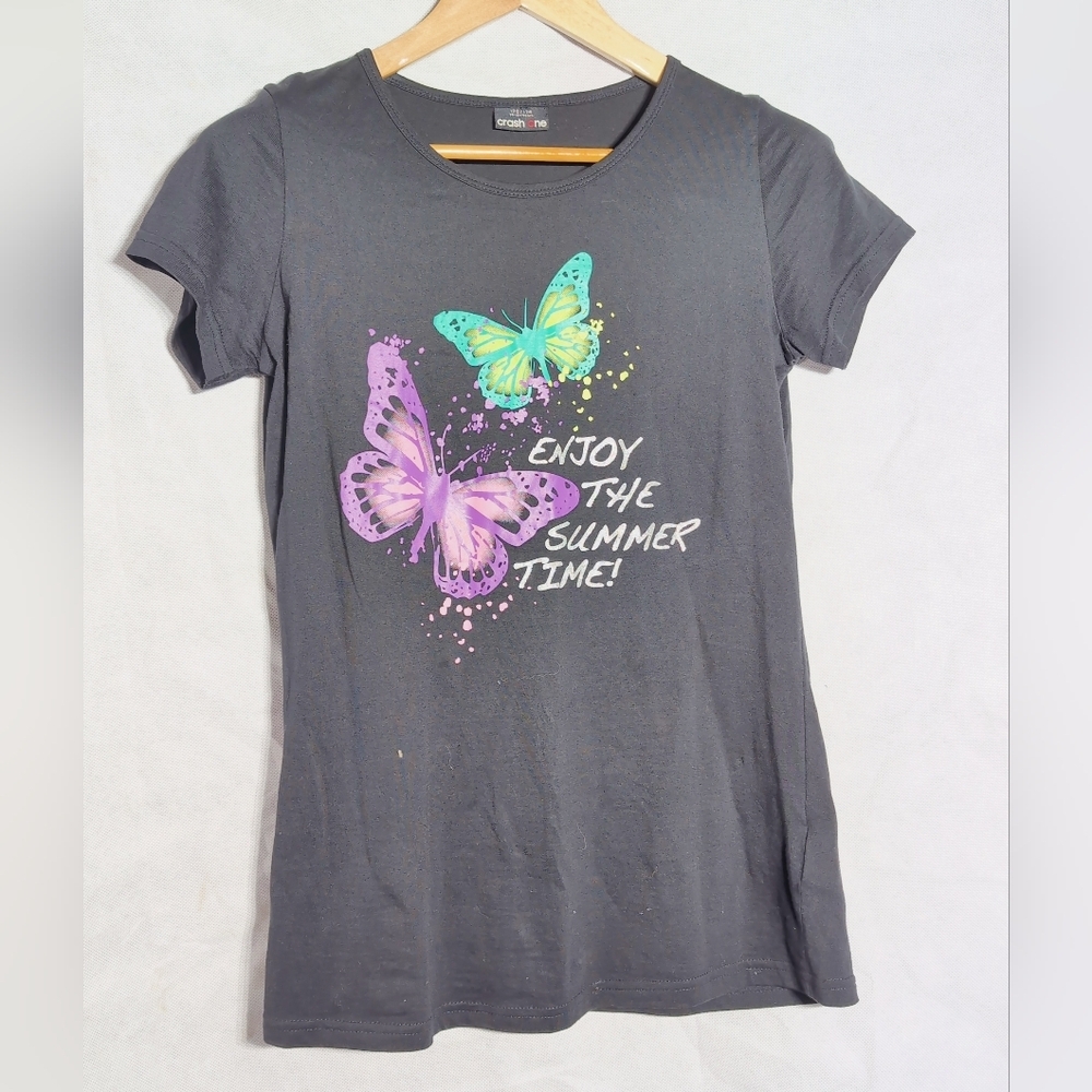 Black Enjoy The Summer Butterfly Graphic Women's T-Shirt